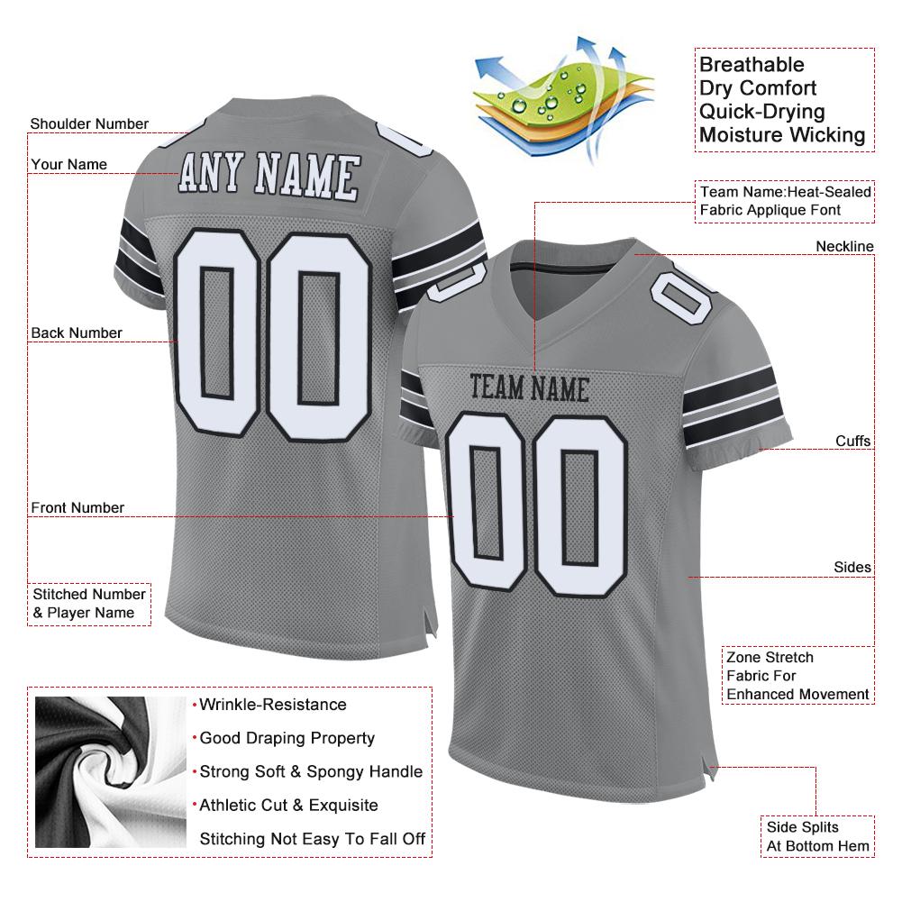 Custom Gray White-Black Classic Style Mesh Authentic Football Jersey