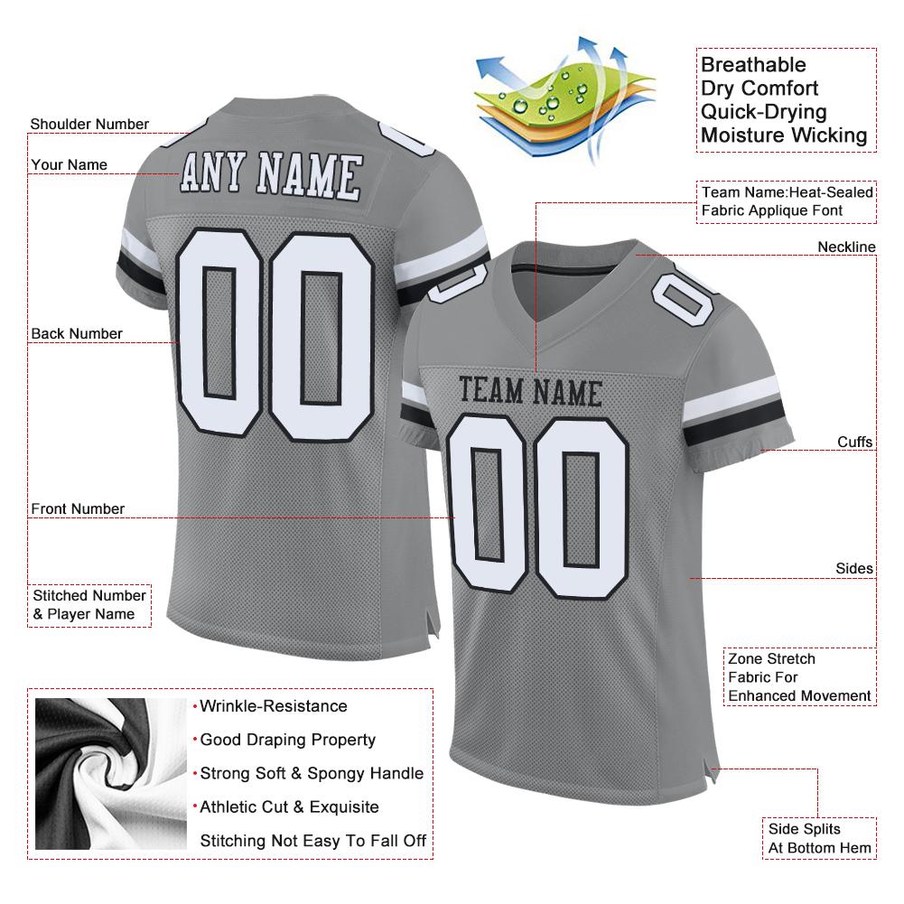 Custom Gray White-Black Classic Style Mesh Authentic Football Jersey