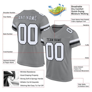 Custom Gray White-Black Classic Style Mesh Authentic Football Jersey