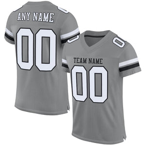 Custom Gray White-Black Classic Style Mesh Authentic Football Jersey