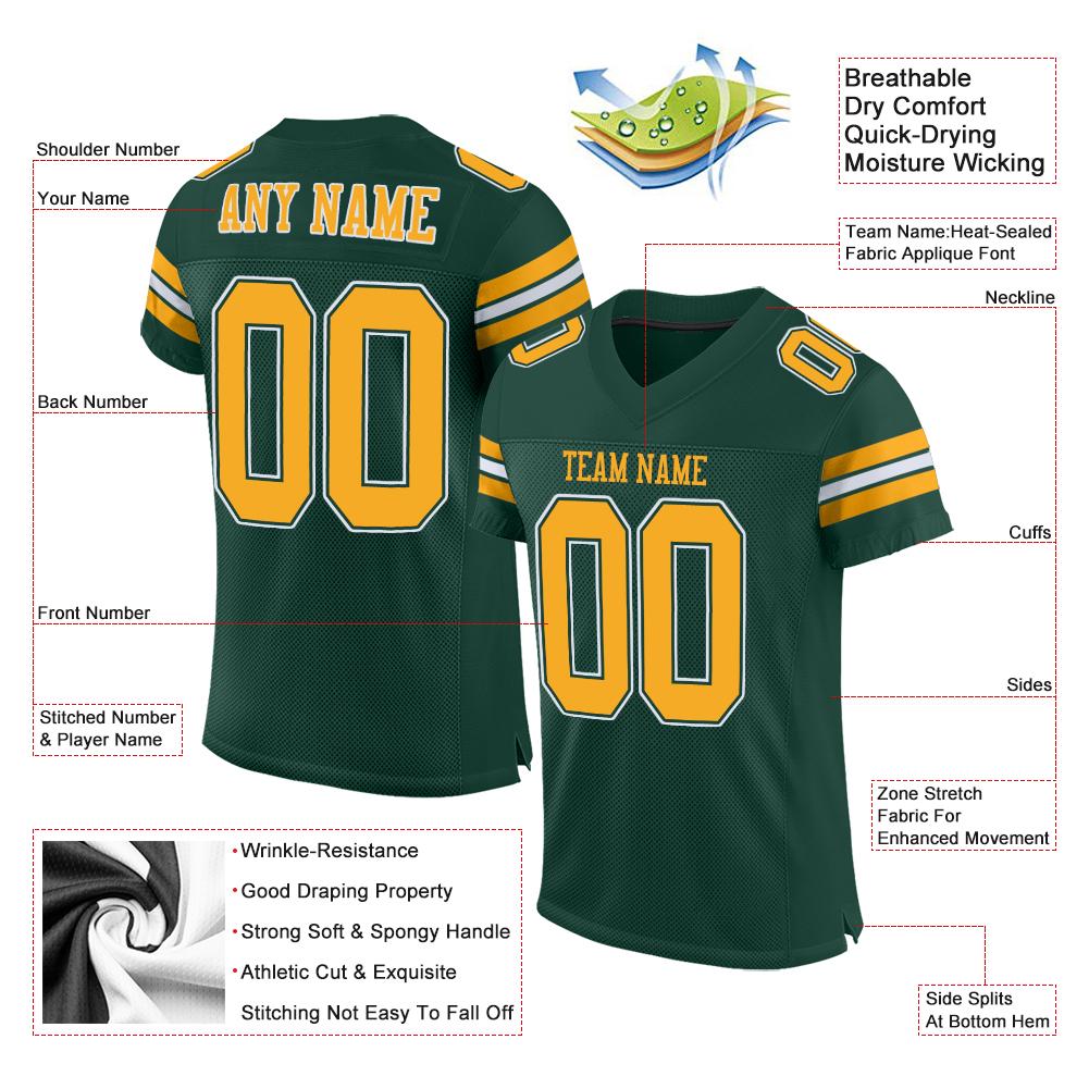 Custom Green Gold-White Classic Style Mesh Authentic Football Jersey