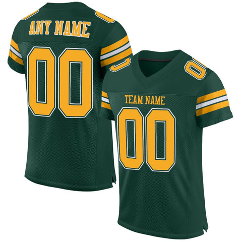 Custom Green Gold-White Classic Style Mesh Authentic Football Jersey