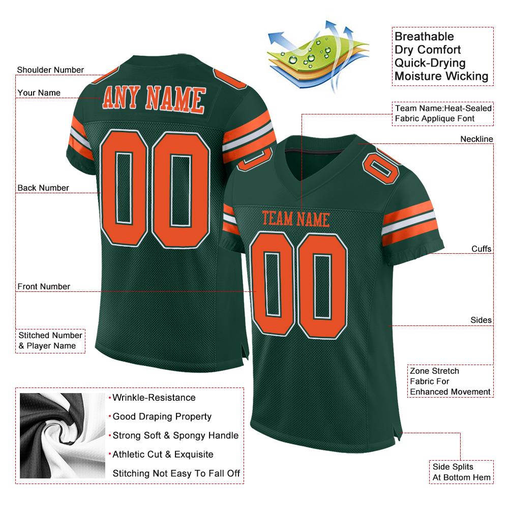 Custom Green Orange-White Classic Style Mesh Authentic Football Jersey