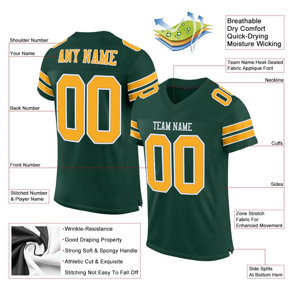 Custom Green Gold-White Classic Style Mesh Authentic Football Jersey