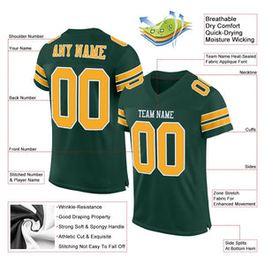 Custom Green Gold-White Classic Style Mesh Authentic Football Jersey