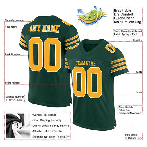 Custom Green Gold-White Classic Style Mesh Authentic Football Jersey