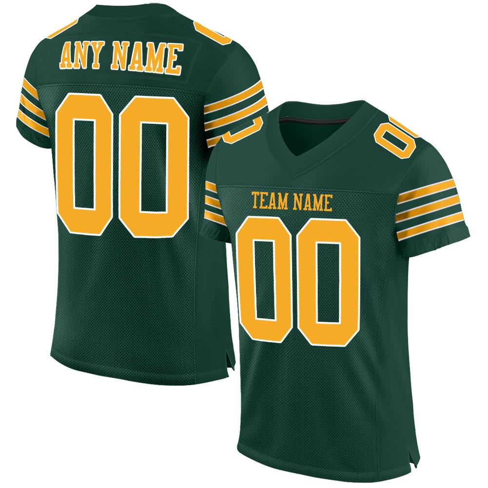 Custom Green Gold-White Classic Style Mesh Authentic Football Jersey