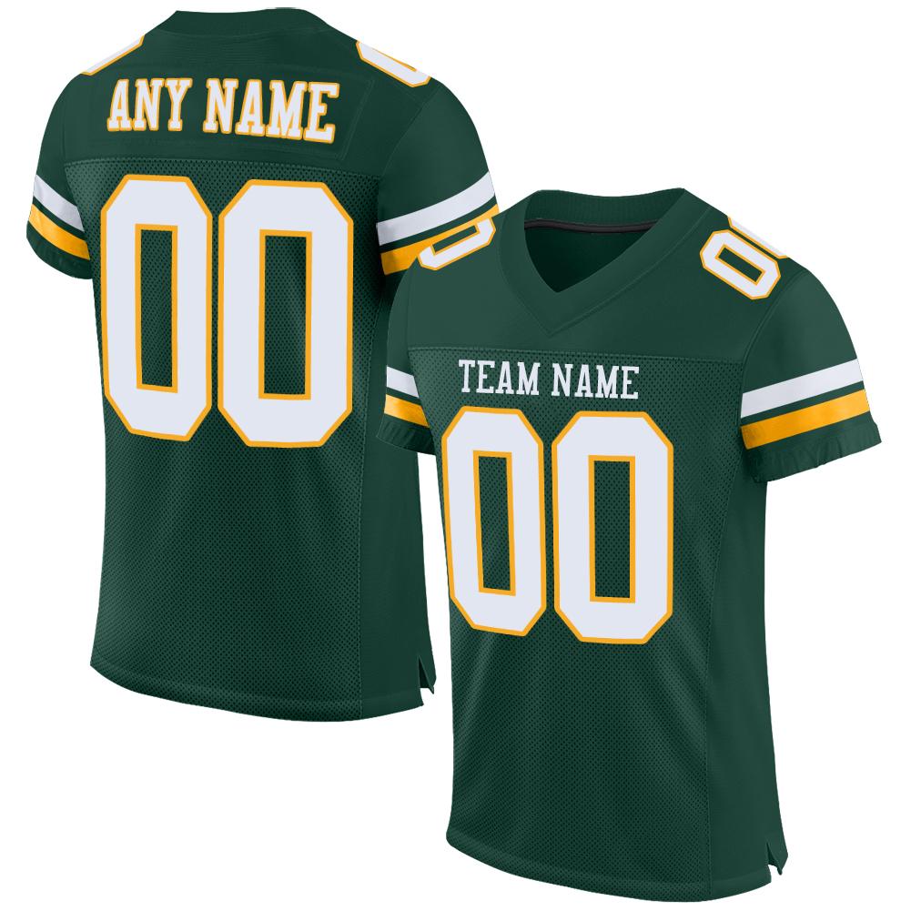 Custom Green White-Gold Classic Style Mesh Authentic Football Jersey