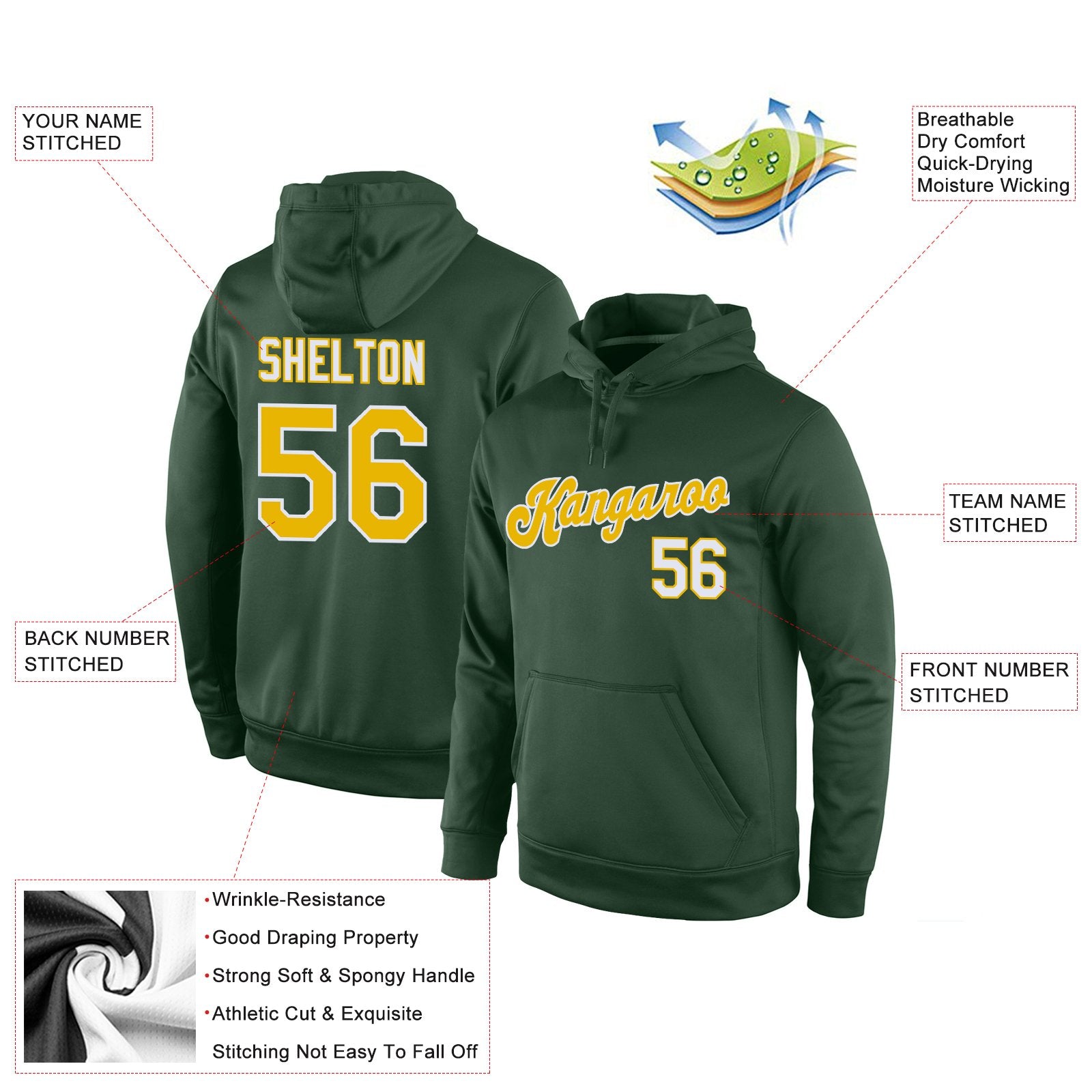 Custom Green Yellow-White Classic Style Uniform Pullover Fashion Hoodie