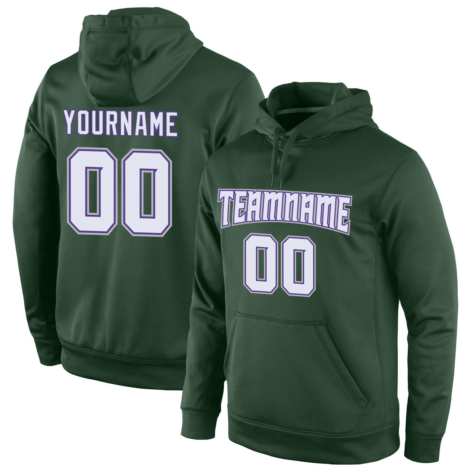 Custom Green White-Purple Classic Style Uniform Pullover Fashion Hoodie