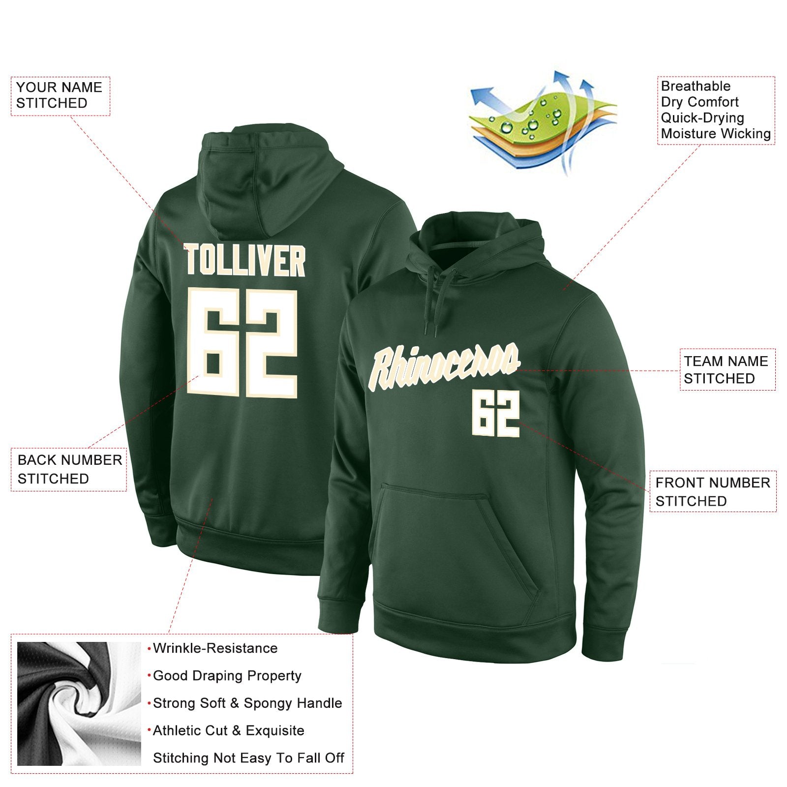 Custom Green Classic Style Uniform Pullover Fashion Hoodie