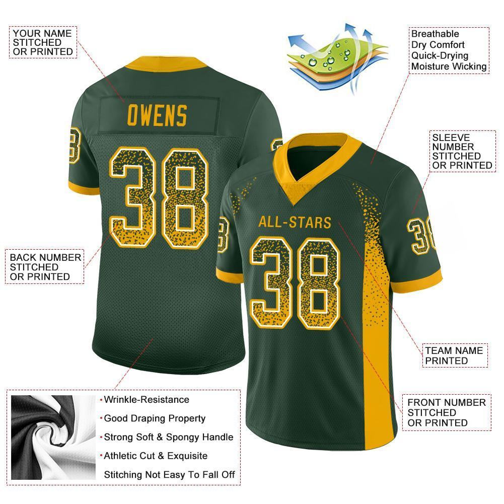 Custom Green Gold-White Drift Fashion Mesh Authentic Football Jersey