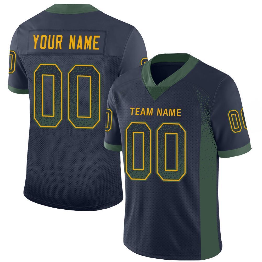 Custom Navy Green-Gold Drift Fashion Mesh Authentic Football Jersey