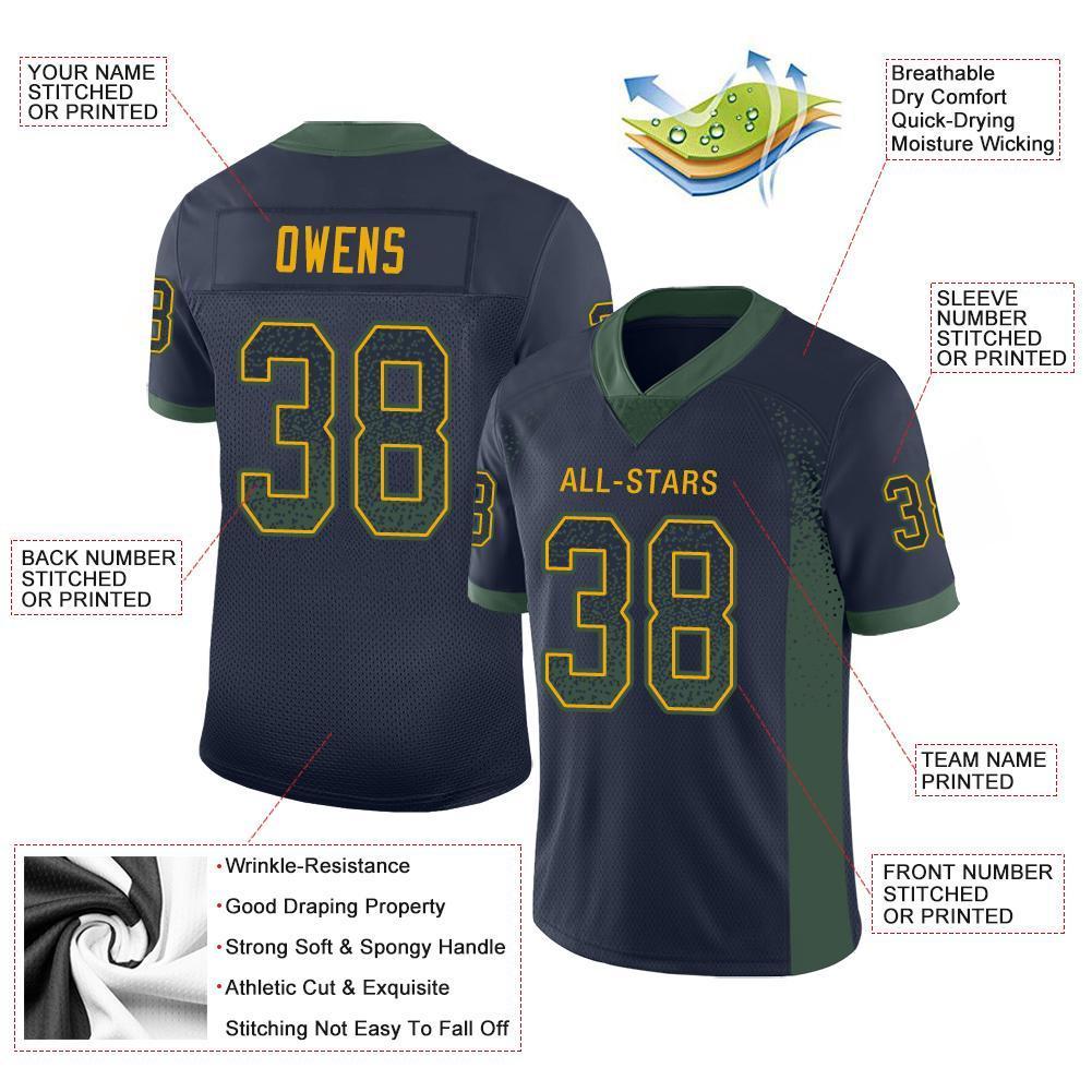 Custom Navy Green-Gold Drift Fashion Mesh Authentic Football Jersey