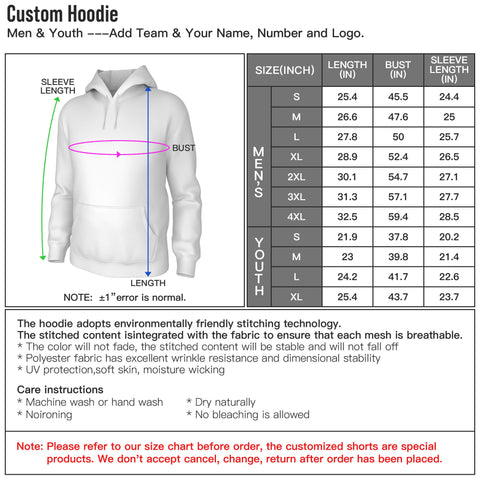 custom hoodies size guide