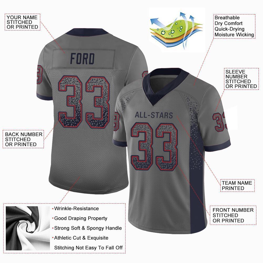 Custom Gray Navy-Red Drift Fashion Mesh Authentic Football Jersey