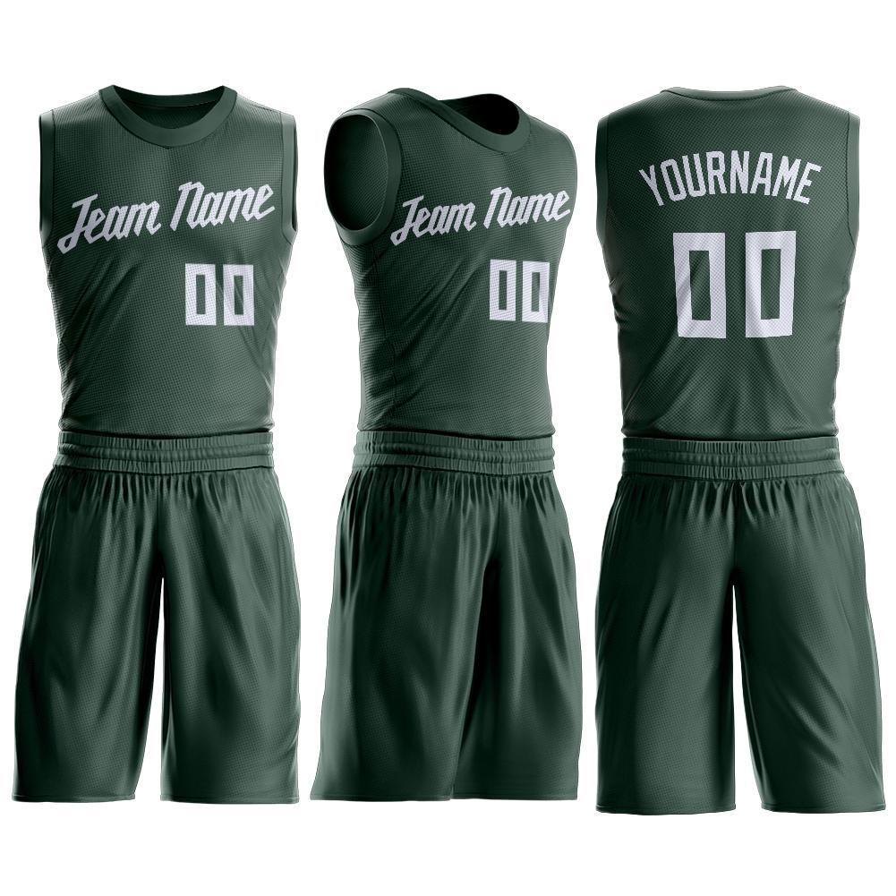 Custom Hunter Green White Classic Sets Basketball Jersey