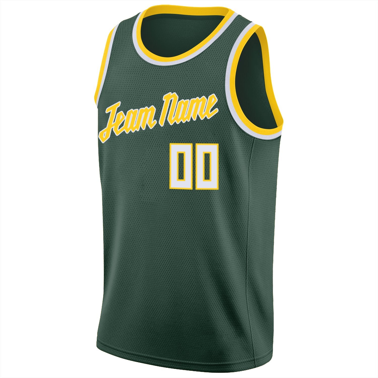 Maillot de basket-ball personnalisé Hunter vert blanc-jaune, hauts classiques athlétiques décontractés