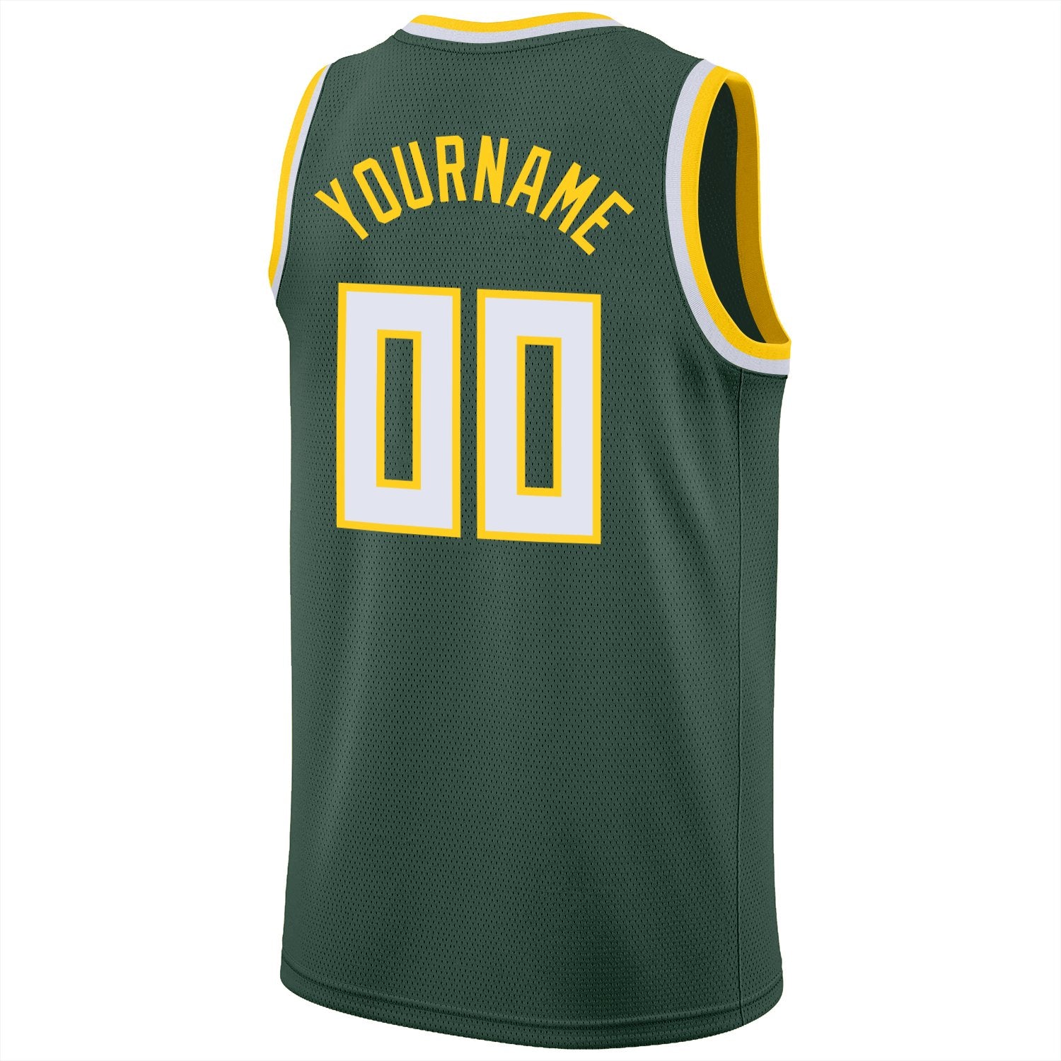 Custom Hunter Green White-Yellow Classic Tops Athletic Casual Basketball Jersey