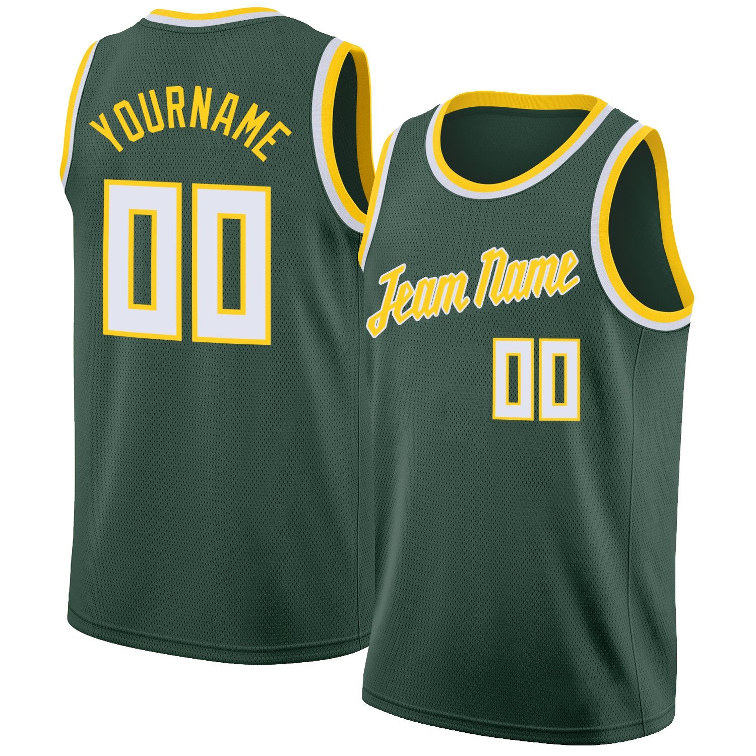 Maillot de basket-ball personnalisé Hunter vert blanc-jaune, hauts classiques athlétiques décontractés