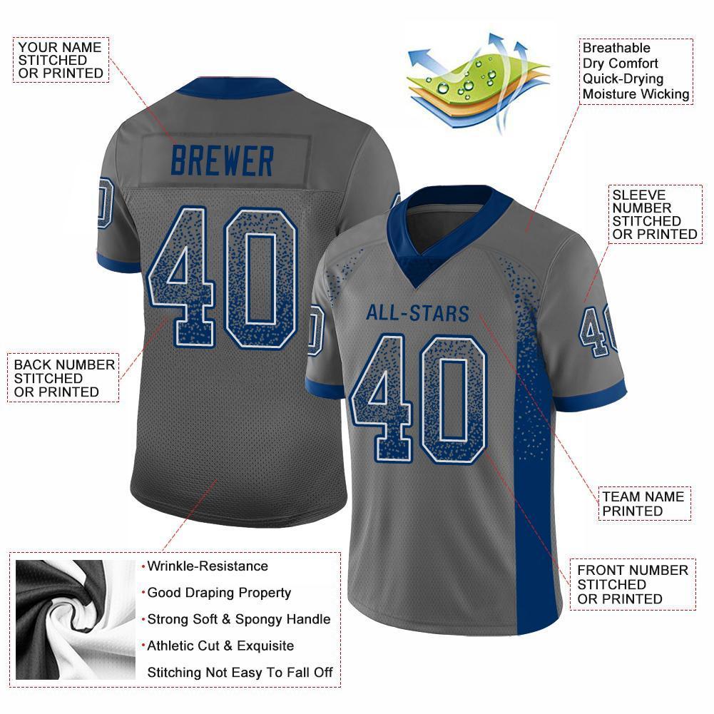 Custom Gray Royal-White Drift Fashion Mesh Authentic Football Jersey