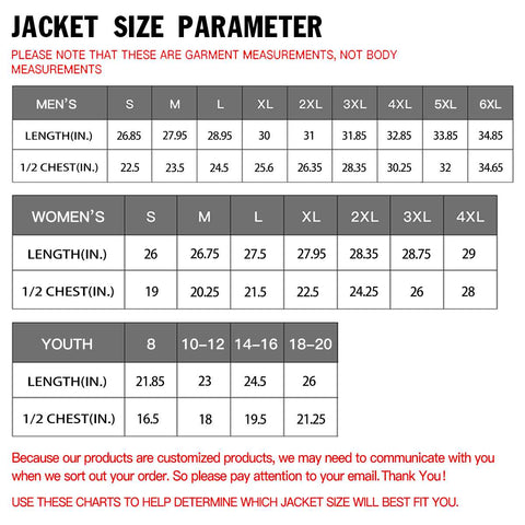 personalized your own varsity jacket size chart