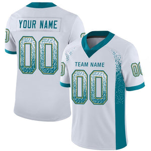 Custom White Teal-Old Gold Drift Fashion Mesh Authentic Football Jersey