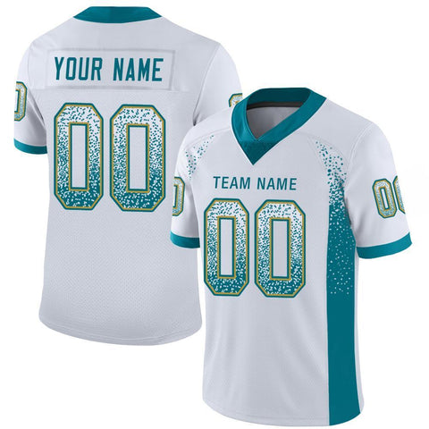 Custom White Teal-Old Gold Drift Fashion Mesh Authentic Football Jersey