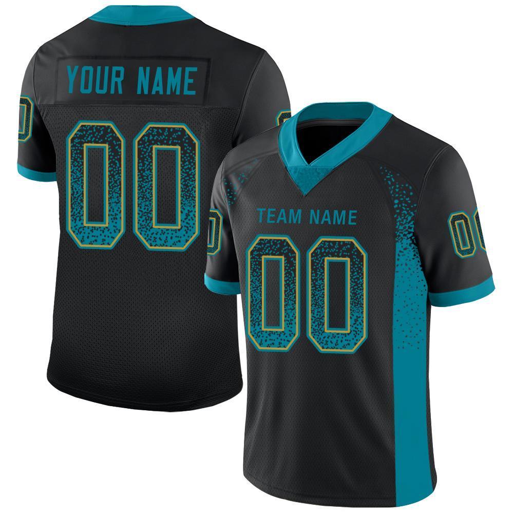 Custom Black Teal-Old Gold Drift Fashion Mesh Authentic Football Jersey