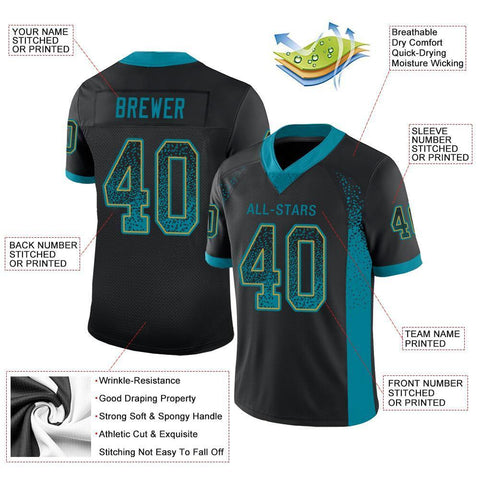 Custom Black Teal-Old Gold Drift Fashion Mesh Authentic Football Jersey