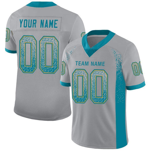 Custom Light Gray Teal-Old Gold Drift Fashion Mesh Authentic Football Jersey