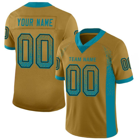Custom Old Gold Teal-Black Drift Fashion Mesh Authentic Football Jersey