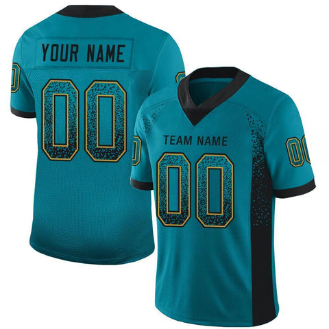 Custom Teal Black-Old Gold Drift Fashion Mesh Authentic Football Jersey