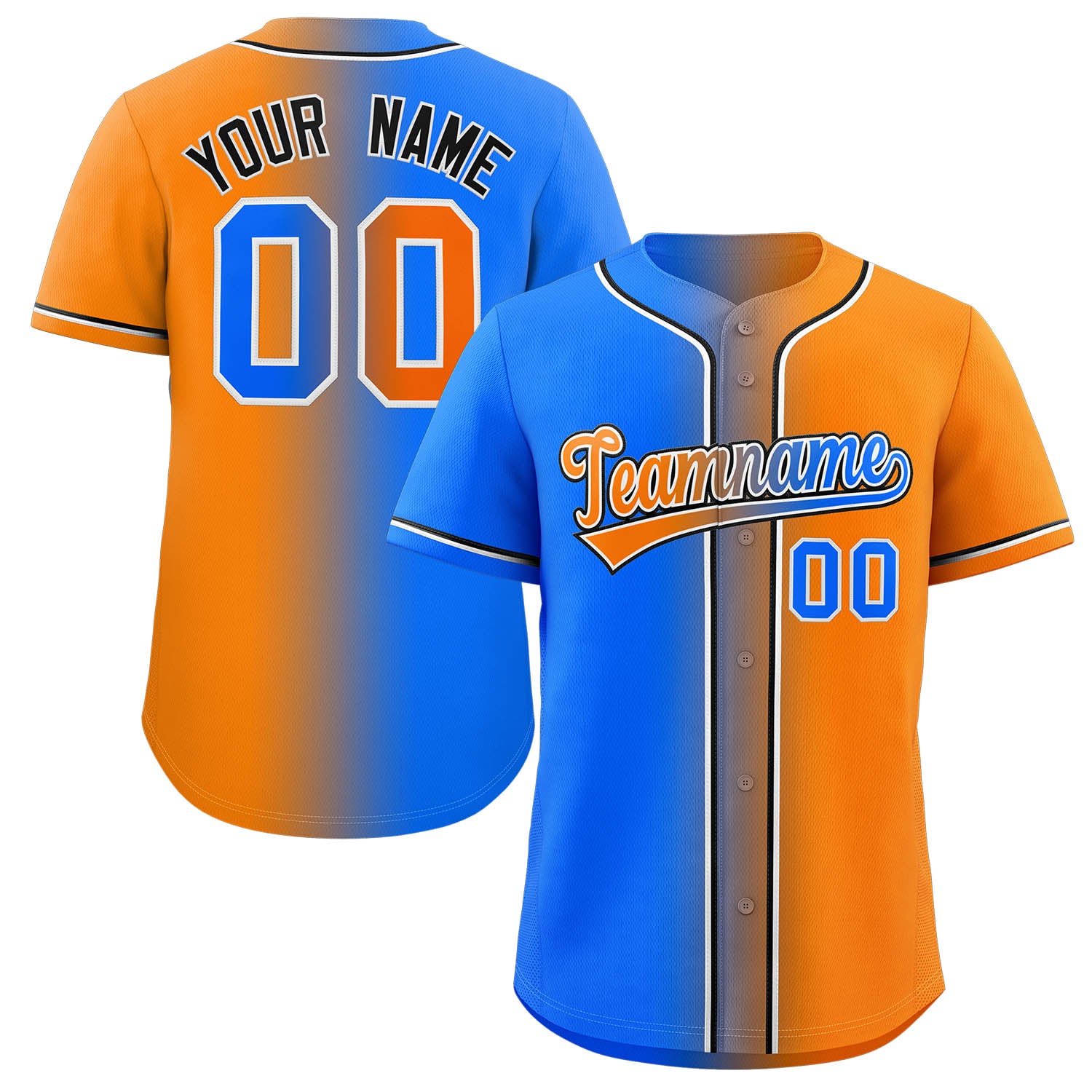 Maillot de Baseball authentique, personnalisé, poudre Orange, bleu-noir, dégradé, mode