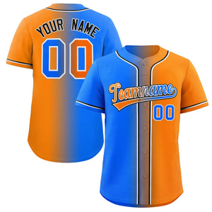 Maillot de Baseball authentique, personnalisé, poudre Orange, bleu-noir, dégradé, mode