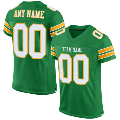Custom Grass Green White-Gold Classic Style Mesh Authentic Football Jersey