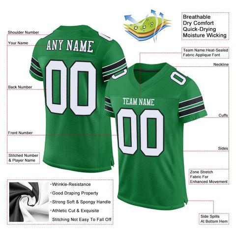 Custom Kelly Green White-Black Classic Style Mesh Authentic Football Jersey