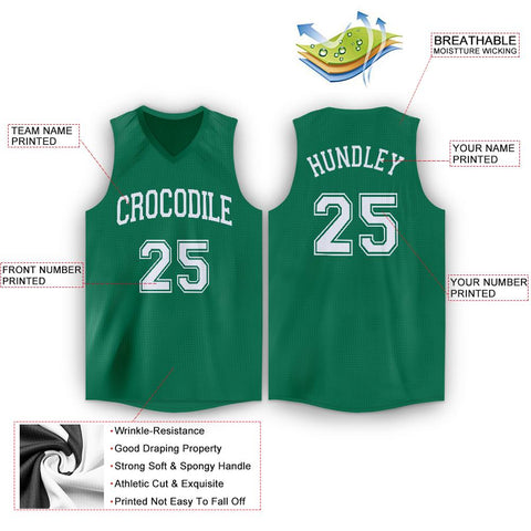 Custom Green White Classic Tops Breathable Basketball Jersey