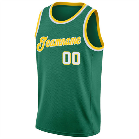 Custom Green White-Gold Classic Tops Athletic Casual Basketball Jersey