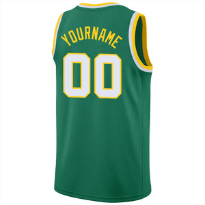 Custom Green White-Gold Classic Tops Athletic Casual Basketball Jersey