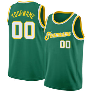 Custom Green White-Gold Classic Tops Athletic Casual Basketball Jersey