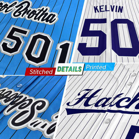 custom pin stripe baseball jerseys stitched and printed details