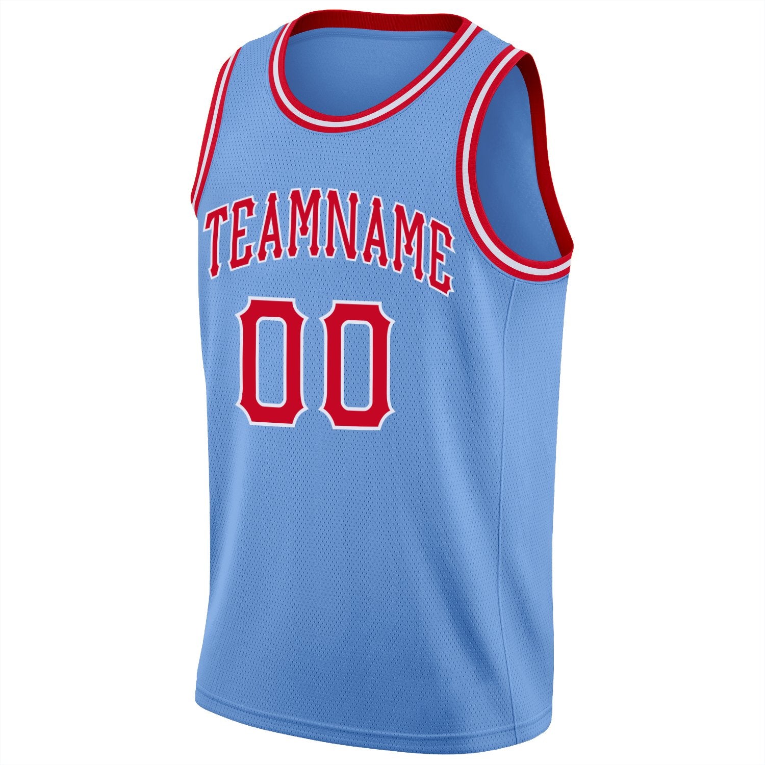 Custom Light Blue Red-White Classic Tops Mesh Sport Basketball Jersey