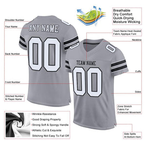 Custom Light Gray White-Black Classic Style Mesh Authentic Football Jersey