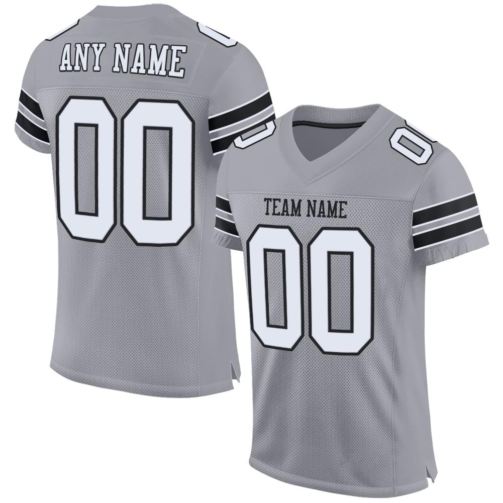 Custom Light Gray White-Black Classic Style Mesh Authentic Football Jersey