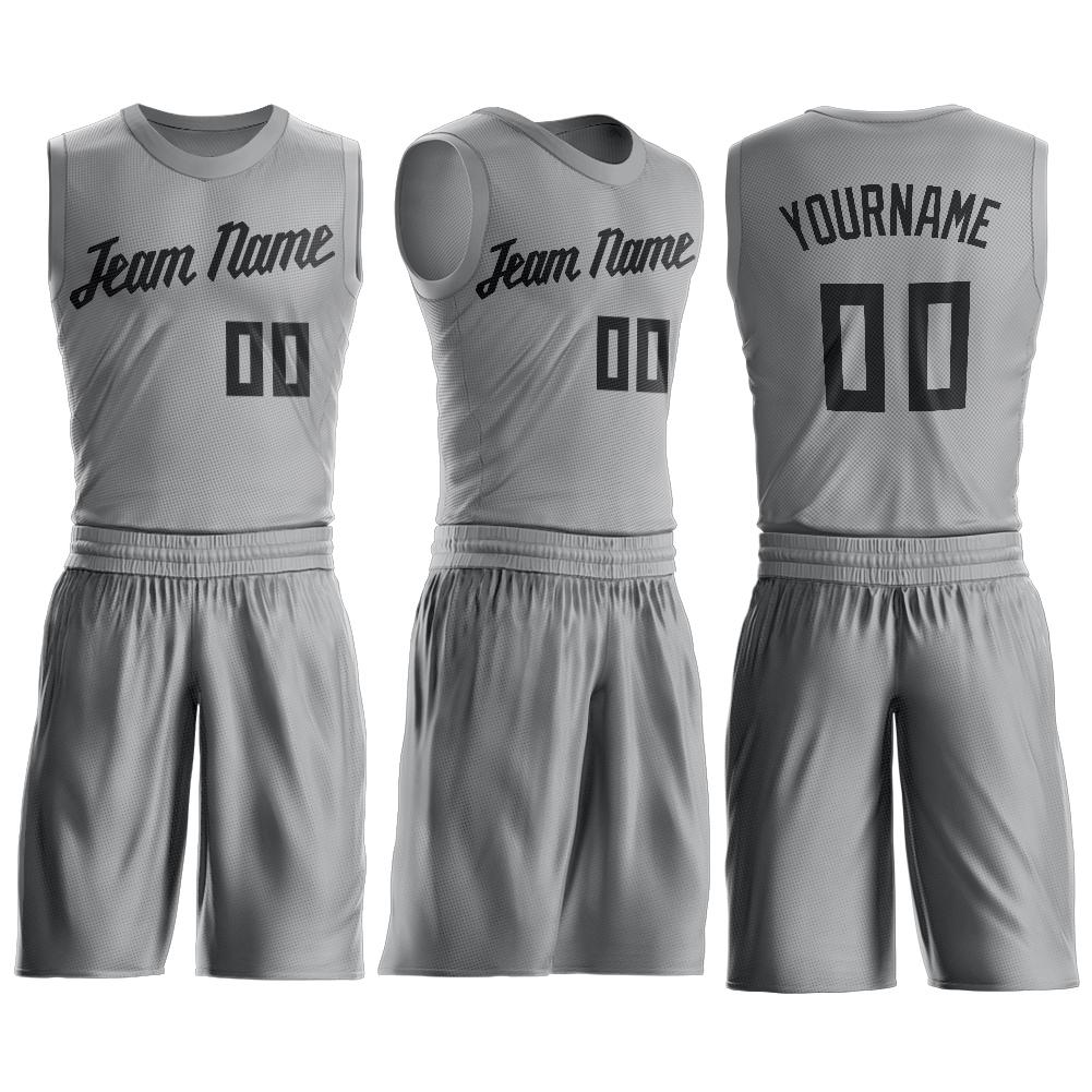 Maillot de basket-ball personnalisé gris noir, ensembles classiques