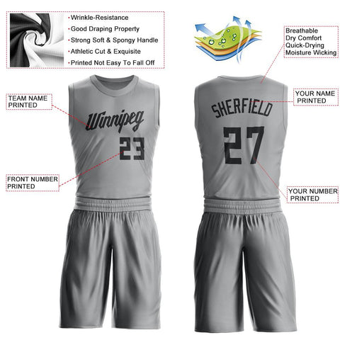 Custom Gray Black Classic Sets Basketball Jersey