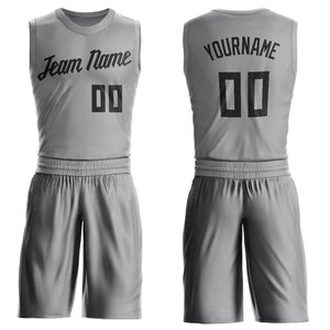 Maillot de basket-ball personnalisé gris noir, ensembles classiques