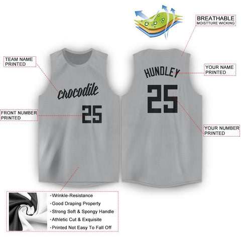 Custom Gray Black Classic Tops Men/Boy Athletic Basketball Jersey