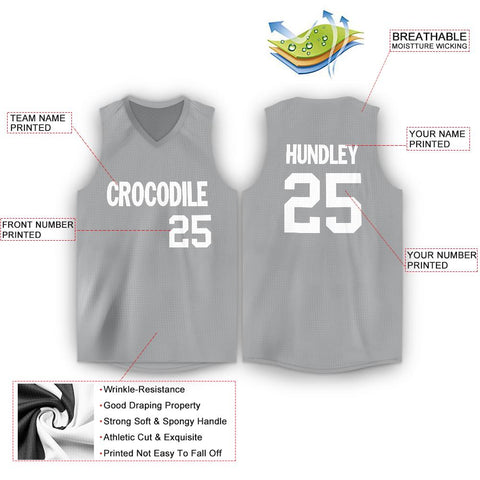 Custom  Gray White Classic Tops Breathable Basketball Jersey